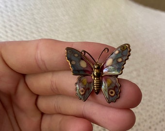 Vintage colorful butterfly brooch, gold