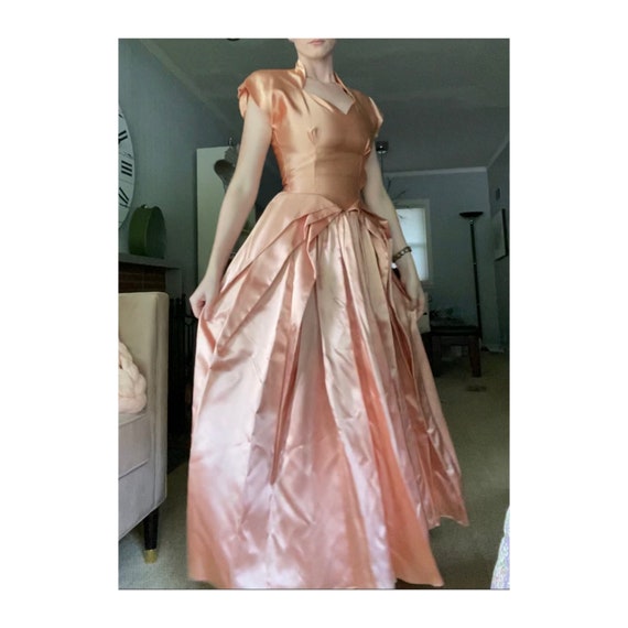 Vintage 1940’s pink satin fitted formal princess … - image 1