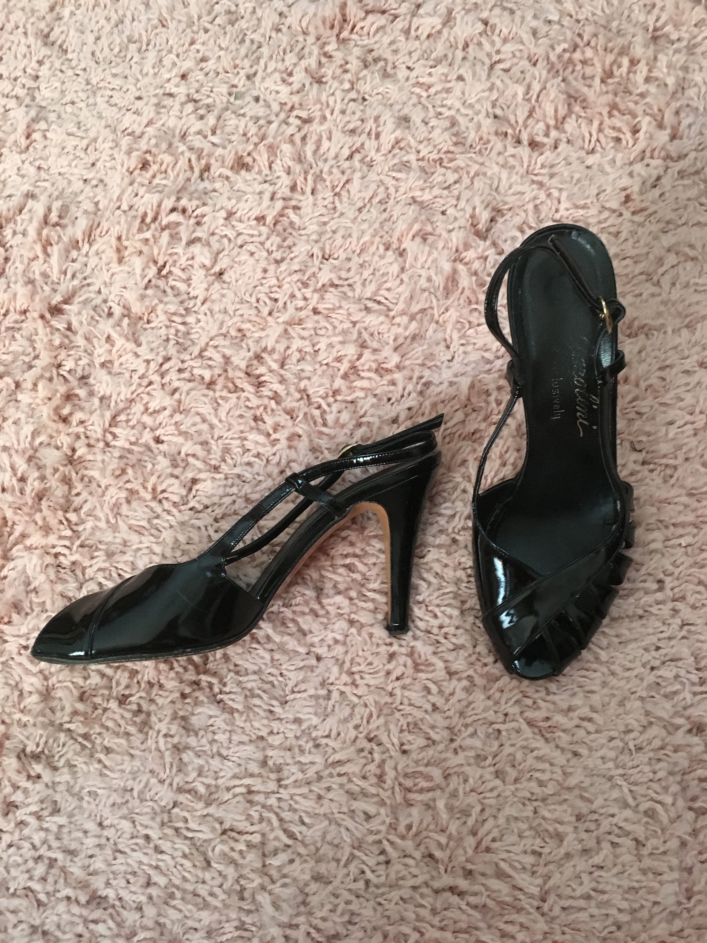 Vintage 1950's Black Shiny Strappy High Heel Shoes - Etsy Vintage 1950's Black Shiny Strappy High Heel Shoes - Etsy