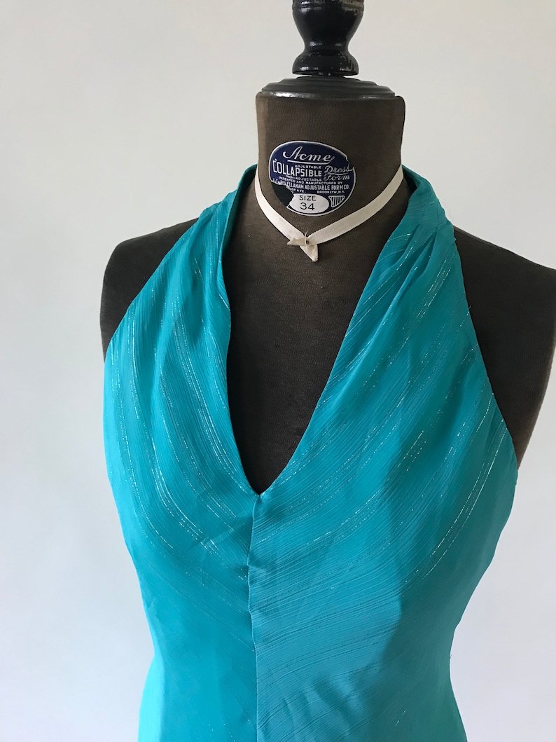 Vintage 1980s turquoise dress with metallic thread