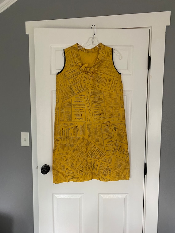 Vintage 1960's Yellow Newspaper Print Paper Dress - Etsy Vintage 1960's Yellow Newspaper Print Paper Dress - Etsy