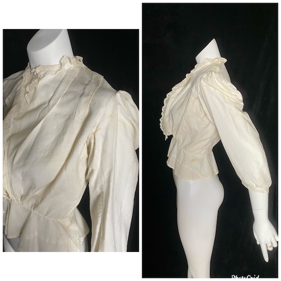 Vintage antique 1910s cream blouse with square pa… - image 2