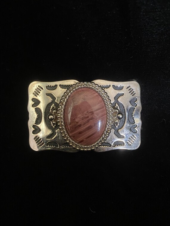 Silver and Red Stone Belt Buckle Western Belt Buckle Silver Red Stone Cabochon – Buckle My Belt main image 4