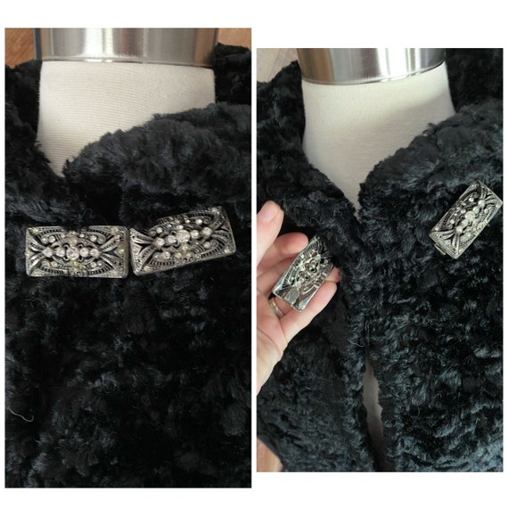 Vintage 1930’s black faux fur art deco coat with … - image 10