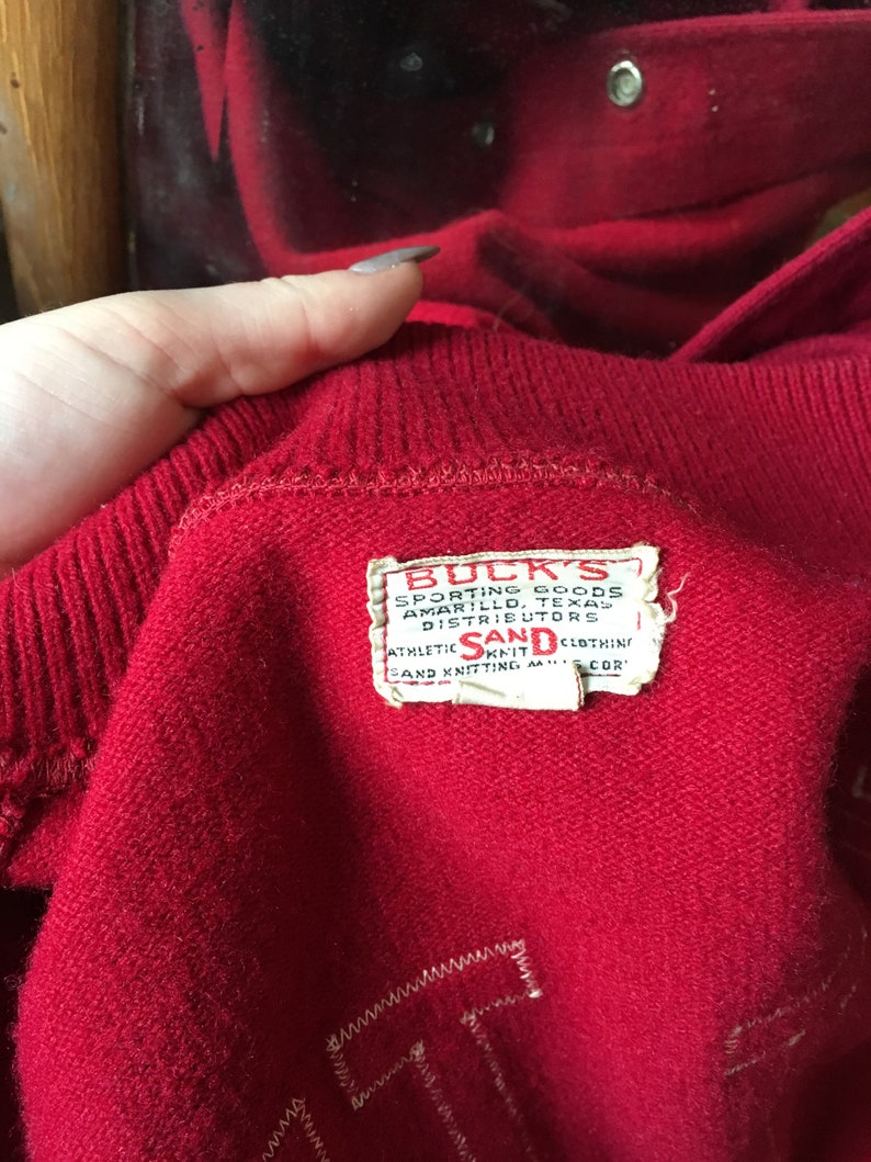 Vintage 1950's West Texas Buffs Red and White Wool - Etsy