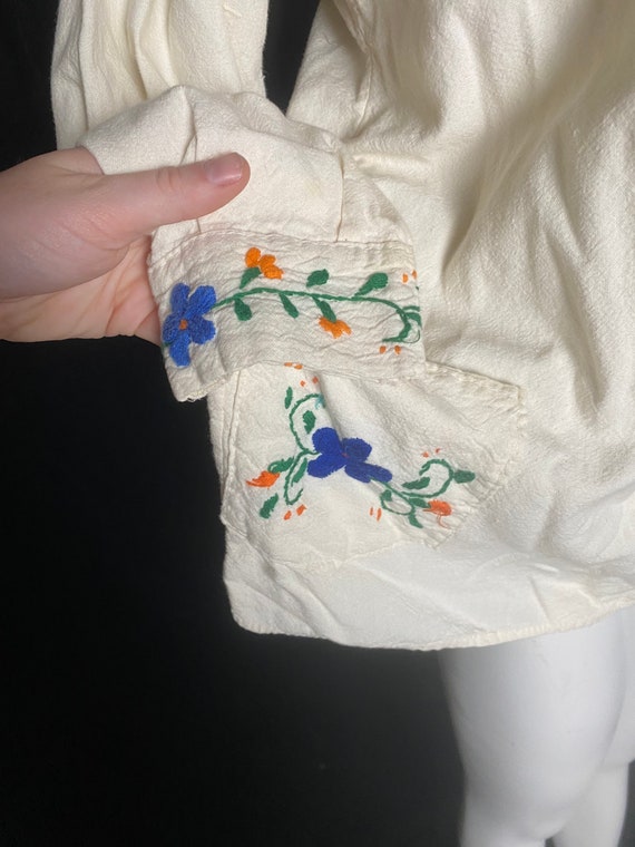 Vintage 1970’s cream cotton blouse with colorful … - image 5