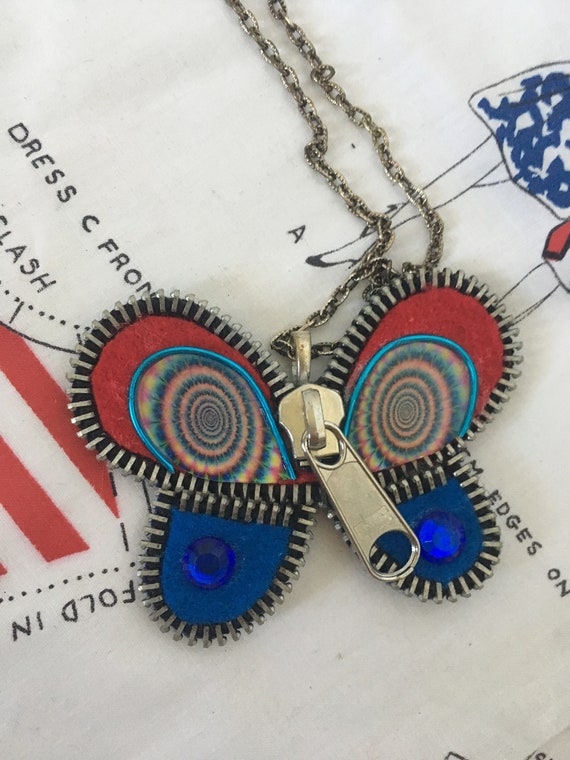 Vintage 1980's Zipper Butterfly Necklace