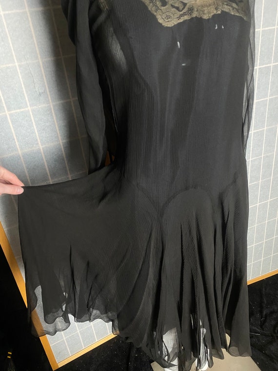 Vintage antique 1920’s sheer black silk flapper d… - image 4