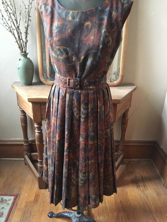Vintage 1950's Brown and Blue Marcy Allen Dress w… - image 3