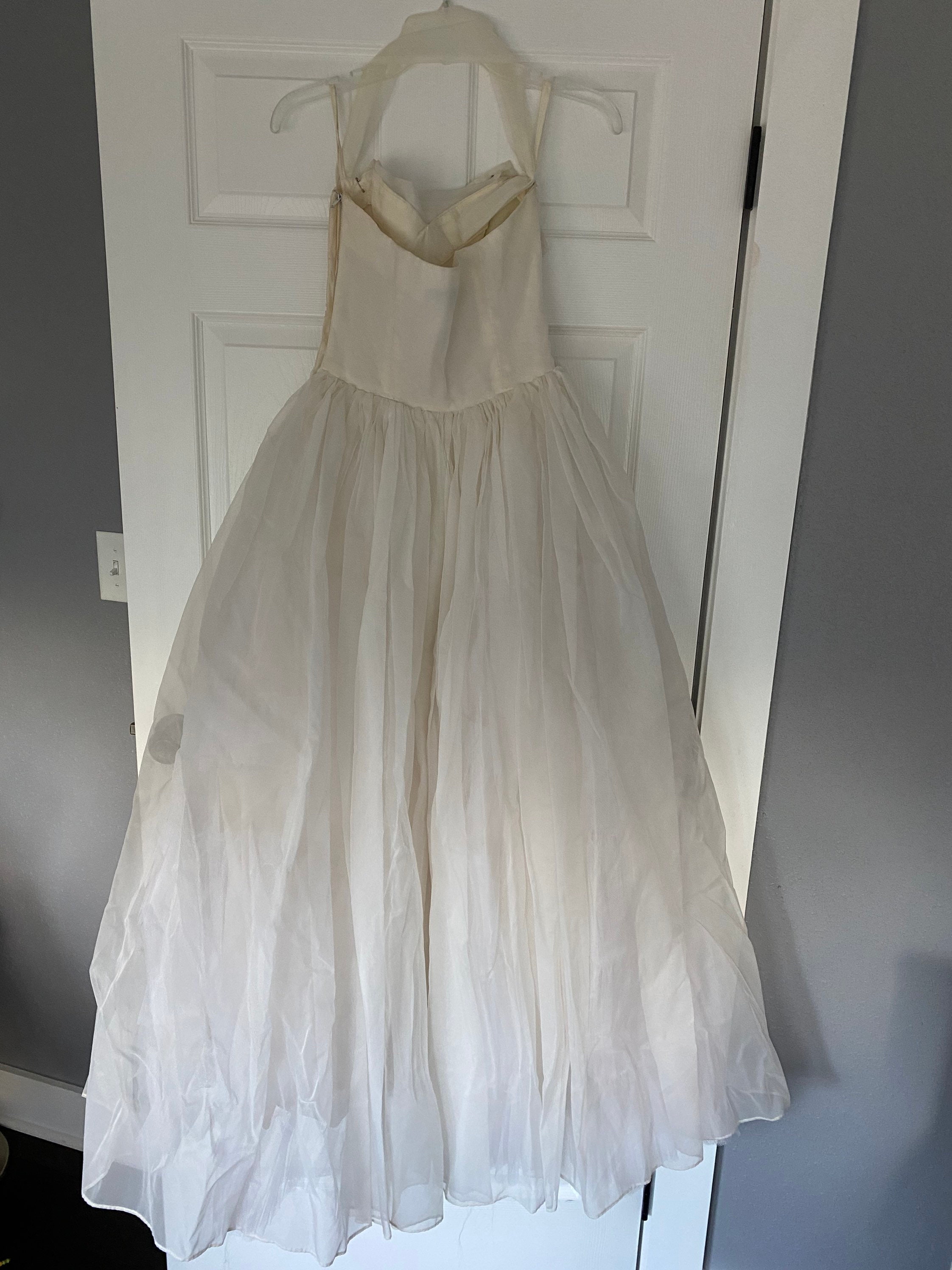 open lace back dress 50s White Lace Strapless Gown Wedding Dress  Better Dresses Vintage