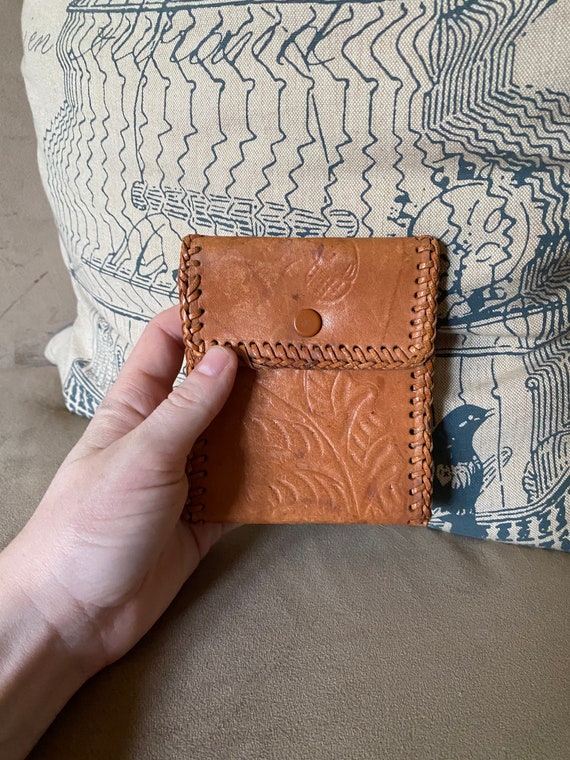 Vintage 1980’s light brown tooled leather wallet - image 2