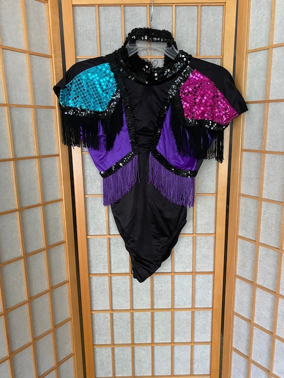 Vintage 1980’s black fringe sequin dance costume l