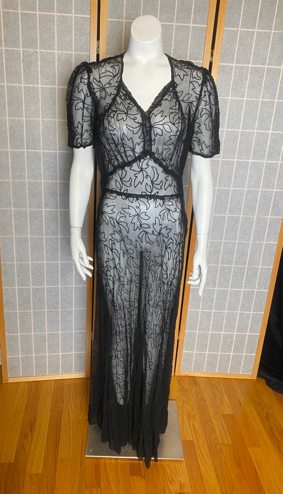 Vintage 1930’s sheer black mesh netting dress wit… - image 2