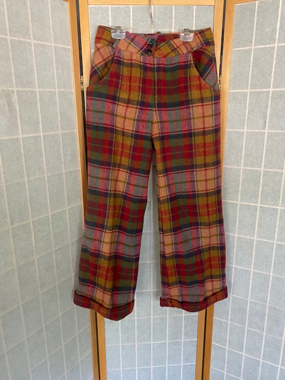 Vintage 1960’s colorful wool plaid pants, trousers - image 1