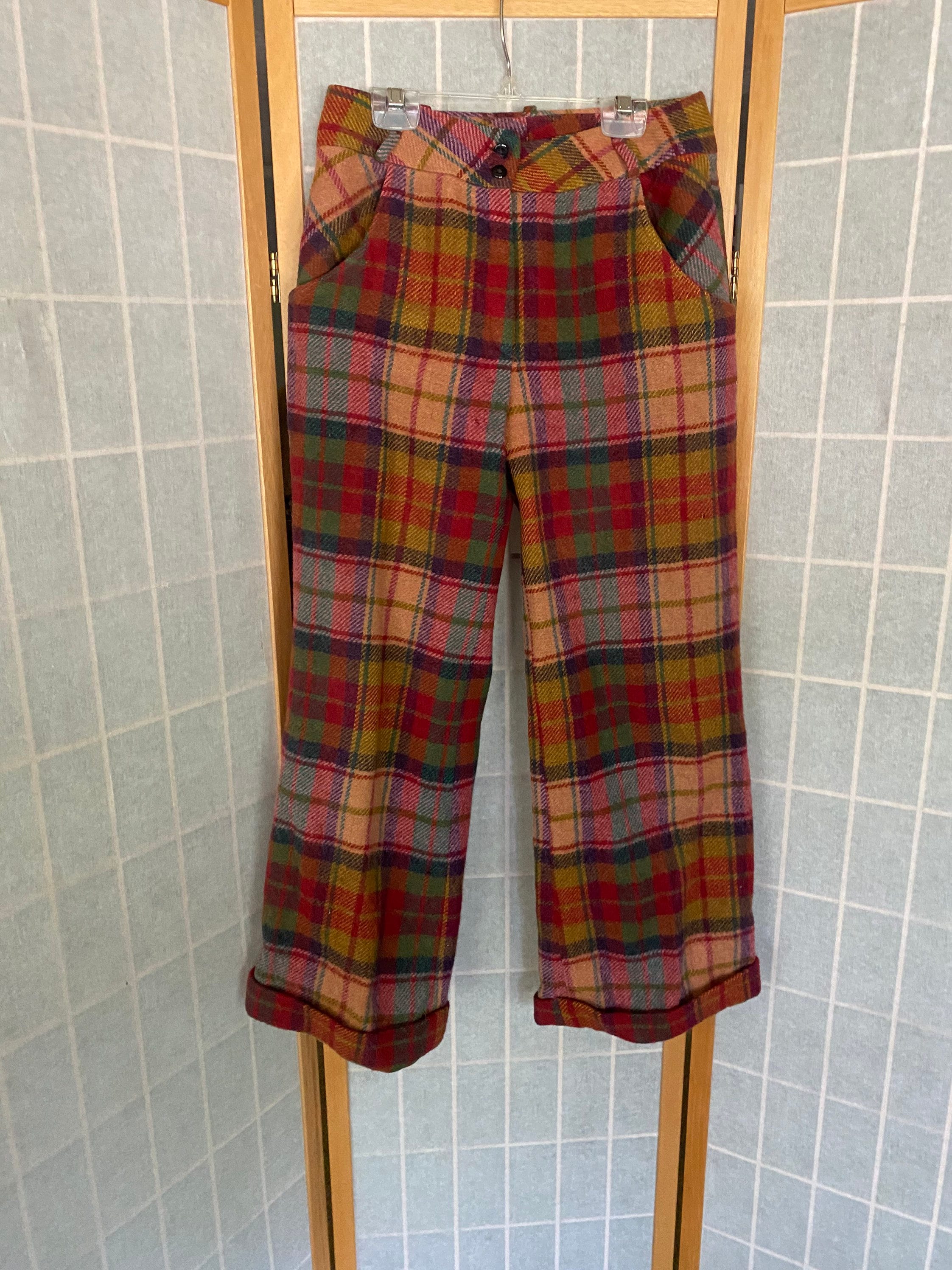 Vintage 1960's Colorful Wool Plaid Pants, Trousers - Etsy Vintage 1960's Colorful Wool Plaid Pants, Trousers - Etsy