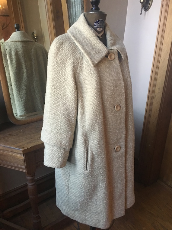 Vintage 1960's Beige, Tan Winter Coat with Bishop… - image 2