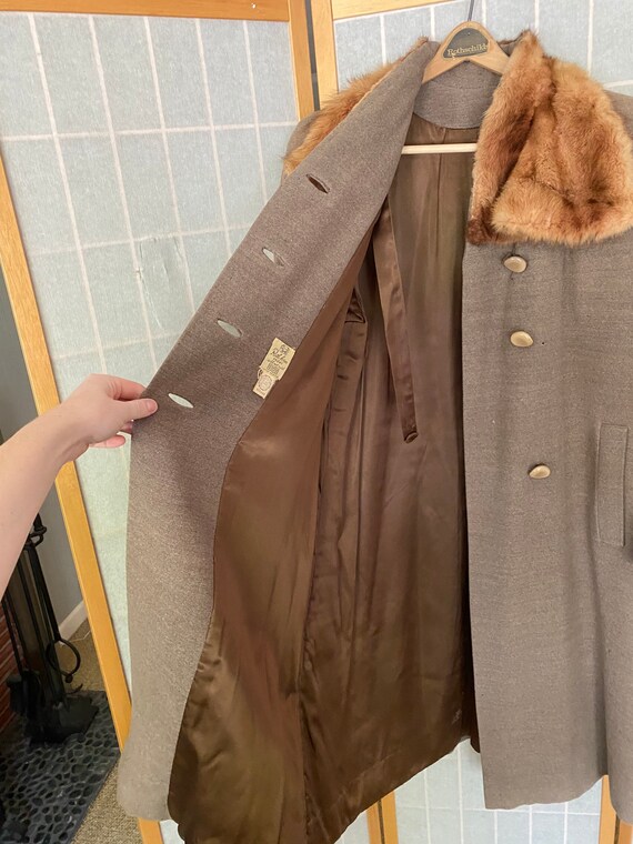 Vintage 1950’s brown gray wool coat with orange b… - image 4