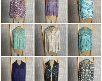 Lot of vintage 1970’s polyester long sleeve blouses, size medium