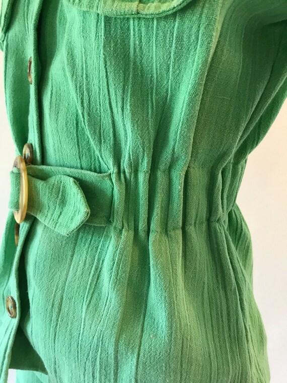 Vintage 1970s linen look green suit with pants an… - image 6