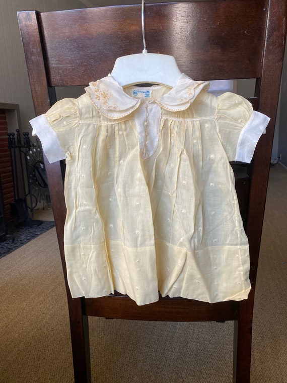 Antique Vintage Yellow and White Cotton Baby Girl… - image 1