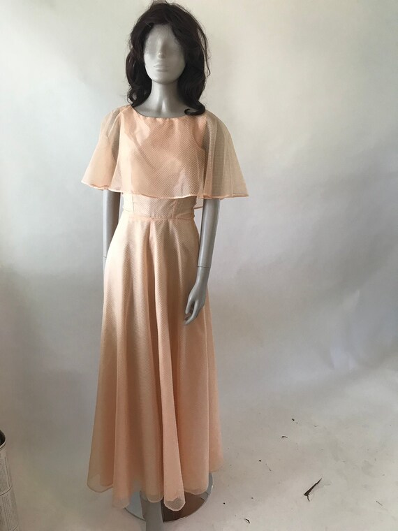 Vintage 1970s peach evening gown floor length wit… - image 1