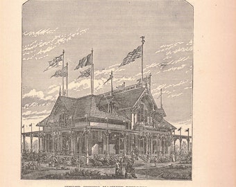 1876 Victorian Singer Sewing Machine Building Philadelphia Engraving 2T1-57f