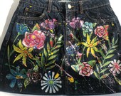 Painted Jeans Skirt US size XS - original handpainted artwork