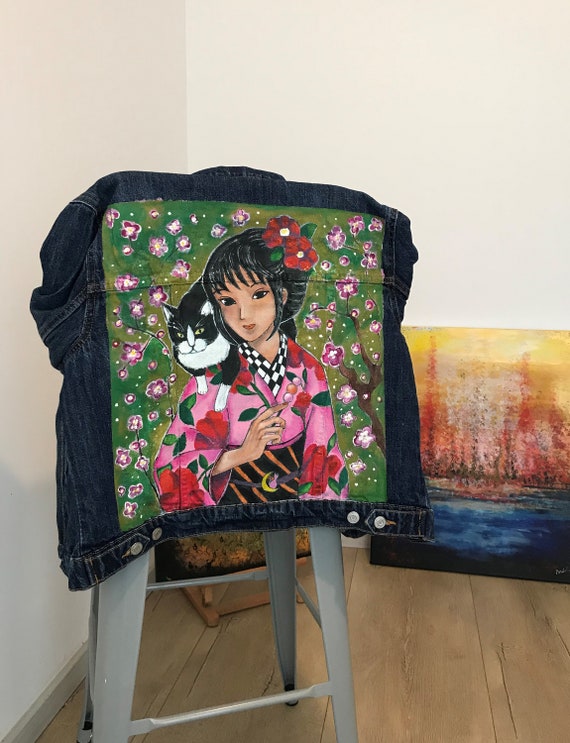 painted denim jacket etsy