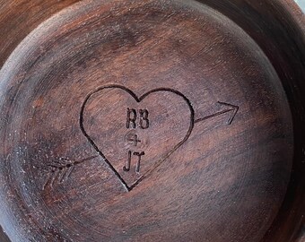 Personalized Wooden Bowl with Initials and Heart Arrow | Wedding, Anniversary, Valentine's Gif