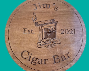 Personalized Bourbon and Cigar Wooden Sign | Classic Design | High-Quality Plywood