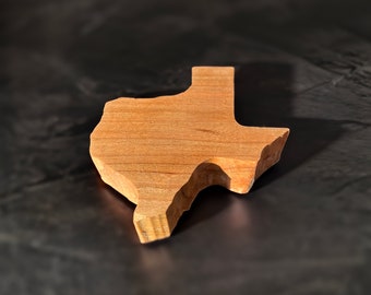 Handcrafted Texas Wooden Bottle Opener - Cherry Wood, Magnetic Fridge Display