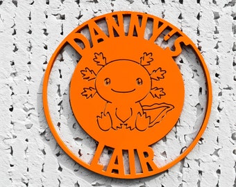 Personalized Axolotl Bedroom Sign: Engraved MDF, Customizable Finish