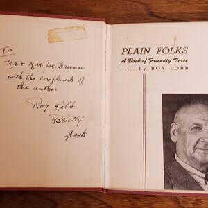 vintage Plain Folks A Book of Friendly Verse de Roy Lobb Signé Première édition Canadian Poetry (1949)