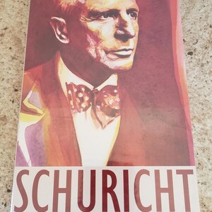 May include: A 4-CD set of classical music by conductor Wilhelm Furtwängler. The cover features a watercolor portrait of Furtwängler in a red suit and bow tie. The title "SCHURICHT" is printed in red letters. The text "BEETHOVEN MENDELSSOHN BARTHOLDY SCHUMANN BRAHMS BRUCKNER MAHLER" is printed below the title. The text "20-PAGE BOOKLET" and "4-CD SET" are printed below the composer names. The text "24 BIT 96 KHZ HIGH END MASTERING" is printed in a small box in the lower right corner.