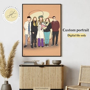 Retrato digital minimalista personalizado: ilustración personalizada de familiares, amigos y mascotas