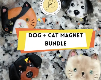 BUNDLE Katze + Hund Magnete handgemachtes & personalisiertes Geschenk Gemütliches Wohndekor | Büro Dekor | Geschenk für Sie/Ihn | Tierporträts
