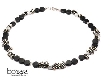 Necklace shells and onyx discs "Black & White" - handmade unique piece