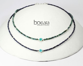 2 necklaces of your choice sapphire or tourmaline with enamel flower Length: 44.5 cm