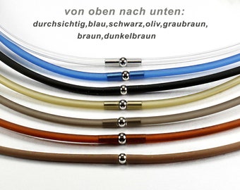 1 Kautschukband  50 cm, Ø 3, 4, 5, oder 6 mm Farbe und Durchmesser wählbar Metall-Steckverschluss