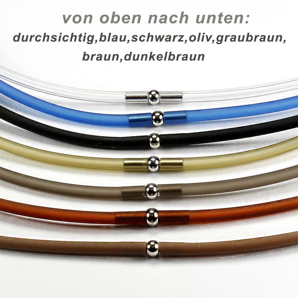 1 Kautschukband  50 cm, Ø 3, 4, 5, oder 6 mm Farbe und Durchmesser wählbar Metall-Steckverschluss