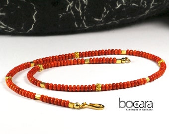 Necklace red/gold with coral and silver beads, gold-plated L: 45 cm