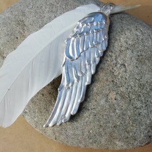 Angel wing with diamonds, to wear as a pendant with a necklace or as a brooch, handmade by Iris Schamberger fairytale jewelry
