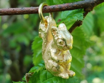 Squirrel pendant, gold plated squirrel made from recycled silver 935, handmade by Iris Schamberger fairytale jewellery