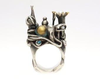 Das Meerkönigs Schloss, märchenhafter Unikat Ring Silber 925, handgearbeitet von Iris Schamberger Maerchenschmuck, fairytale jewellery