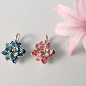 Small water lily in pink or blue, charming flower pendant with or w ithout silver chain, handmade by IrisSchamberger fairytale jewellery