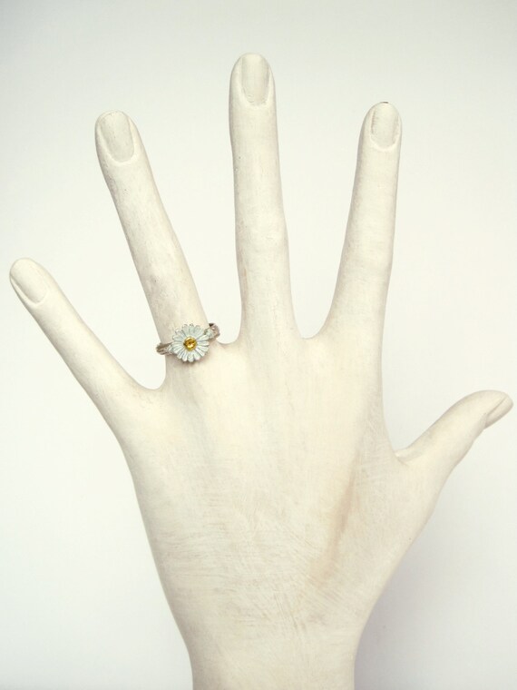Anello regolabile in argento sterling con margherita: anello con fiore importante - Italia