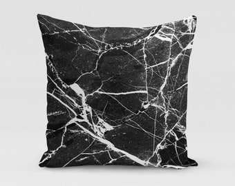 Black pillow or pillow case with liquid marble effect