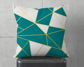 Sofa couch pillow with green triangles