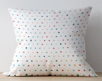 Geometric pillow cover with small colored triangles print