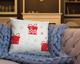 Christmas pillow with gift packs print, decorative Christmas pillow, Christmas decoration